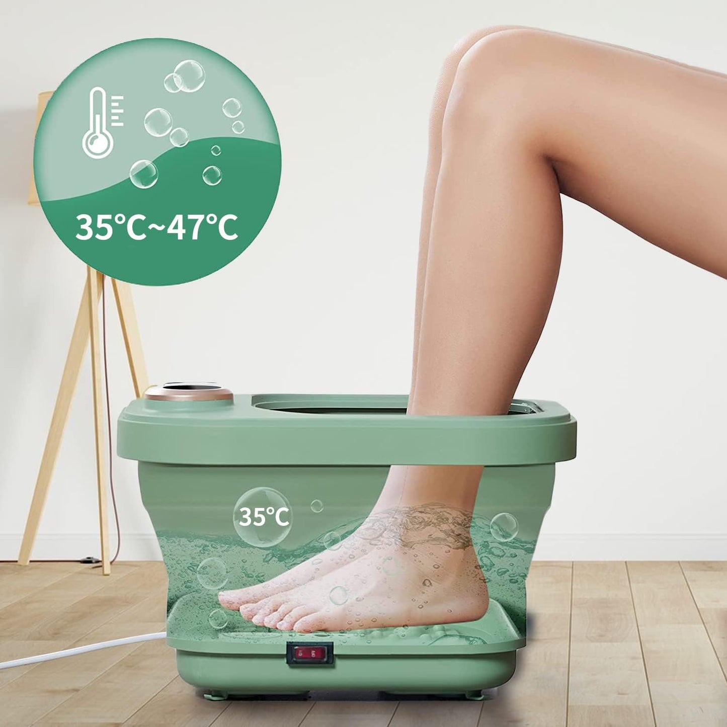 Angju Collapsible Foot Spa Bath with Heat and Bubble Massage and Jets, Pedicure Foot Massager Spa, Electric Foot Soaking Tub with Massage Rollers and Foot File, Heated Foot Spa(Green)