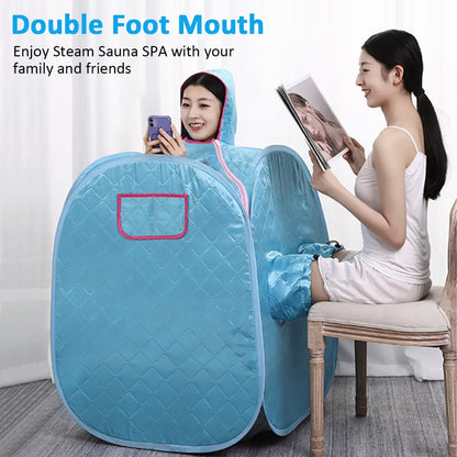 Gluckluz Portable Steam Sauna Home Spa Private Room Folding Personal Bath Tent Kit with Timer & Remote Control & 2L Steam Pot & Carrying Bag for Detox Relaxation (Blue)