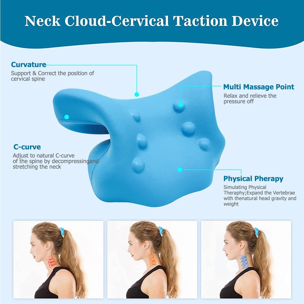 ECVV Cervical Neck Traction Pillow Neck and Shoulder Relaxer Orthopedic Pillow Neck Stretcher for Pain Relief and Muscle Relax with Massage Point