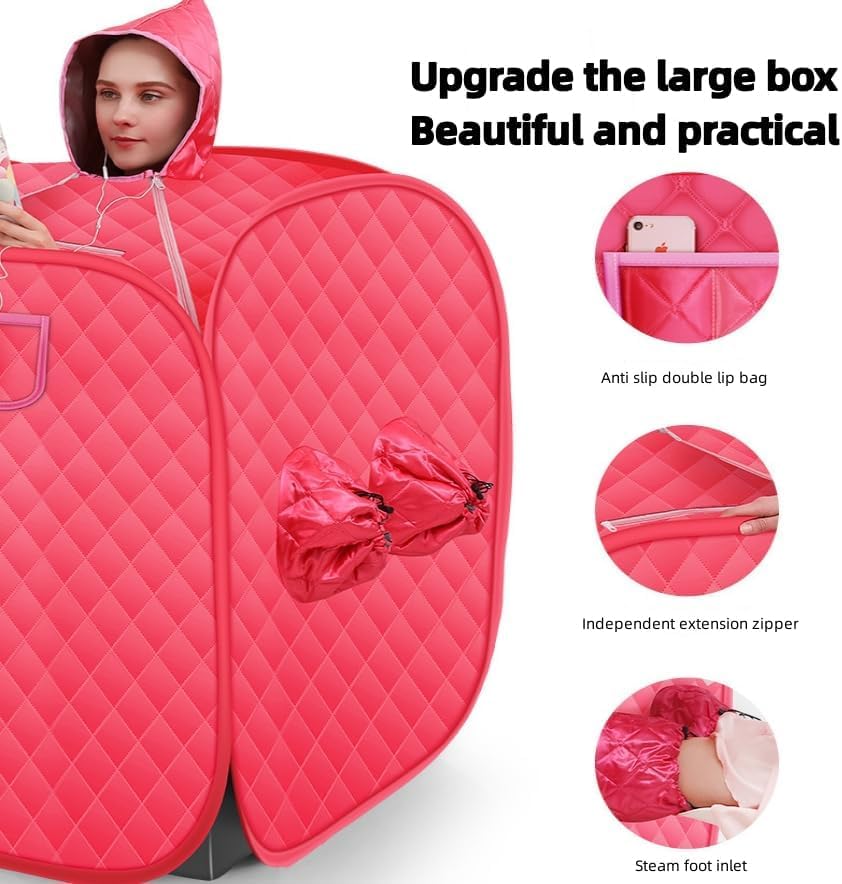 MGPGNOV Personal home steam sauna tent Sauna Private Room, portable Folding home spa steam sauna set, 2L Steam Pot Carrying Bag with remote control and temperature adjustment (Pink)