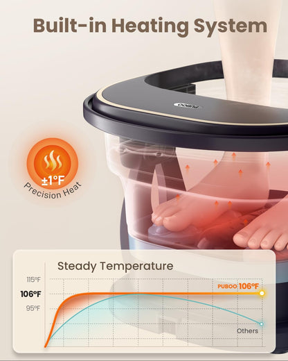 Puboo Collapsible Heated Foot Spa Bath with Remote, 95-115°F Precise Temp Control, Motorized Massage Rollers & Acupressure, Quiet <50dB, Fits US Men’s Size 11 | Ideal Gift for Family & Friends