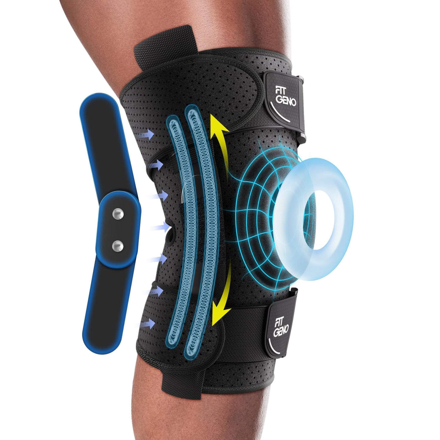 Fit Geno ReActive+ Knee Brace for Knee Pain for Men and Women, Adjustable Hinged Knee Brace with Side Stabilizers for Maximum Knee Support, Ultimate Knee Brace for Meniscus Tear ACL MCL Arthritis