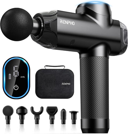 RENPHO R3 Upgrade Power Massage Gun Deep Tissue, Powerful 12 mm Amplitude Muscle Massage Gun, LCD Touch Electric Handheld Massager for Body Muscle Tense Relax with Carry Case, Gifts for Men (Black)