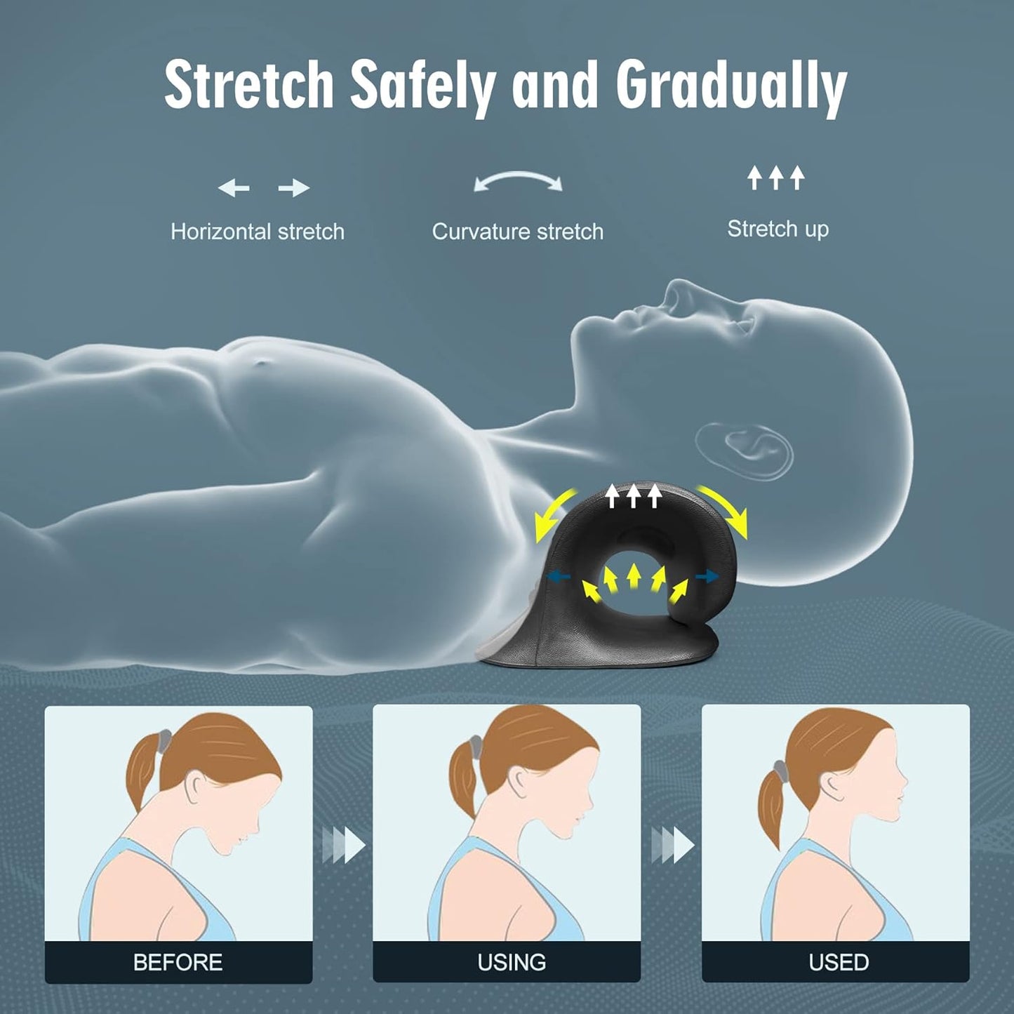 ComfortLife Neck Stretcher for Pain Relief, Neck and Shoulder Relaxer Cervical Traction Device Pillow for Muscle Relax and TMJ Pain Relief (Blue)