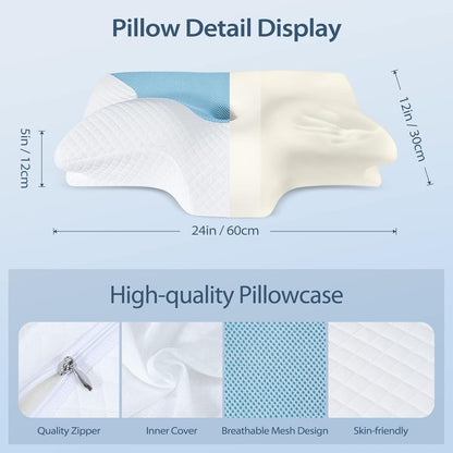 HOMCA Cervical Pillow Memory Foam Pillows - Contour Memory Foam Pillow for Neck Pain Relief, Orthopedic Neck Bed Pillow for Side Sleepers Back and Stomach