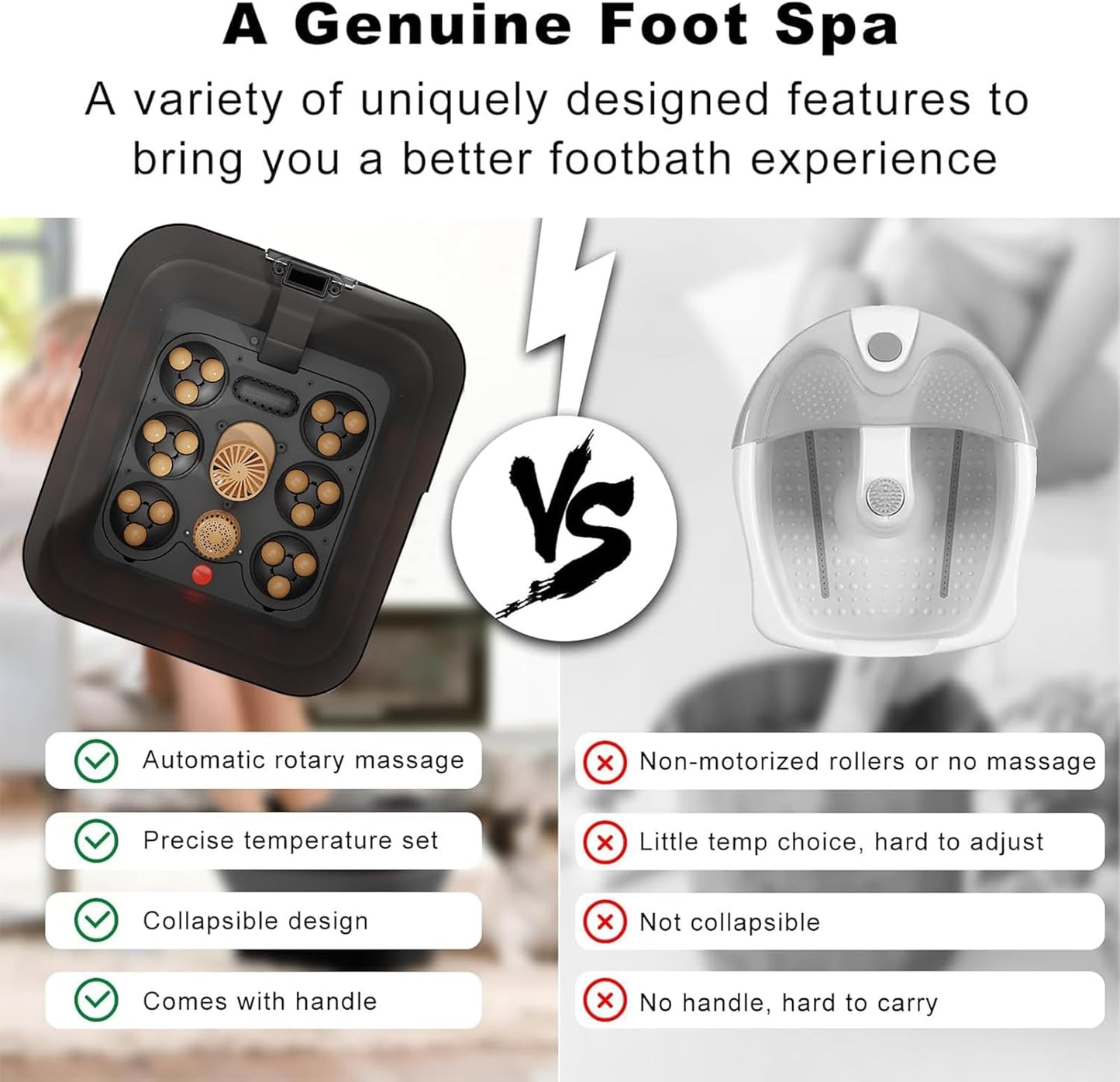 Collapsible Foot Spa Electric Rotary Massage, Foot Bath with Heat, Bubble, Temp Control-remote control, and 18 Motorized Shiatsu Massage Balls