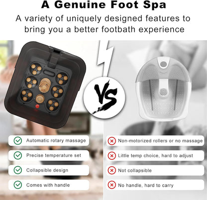 Collapsible Foot Spa Electric Rotary Massage, Foot Bath with Heat, Bubble, Temp Control-remote control, and 18 Motorized Shiatsu Massage Balls
