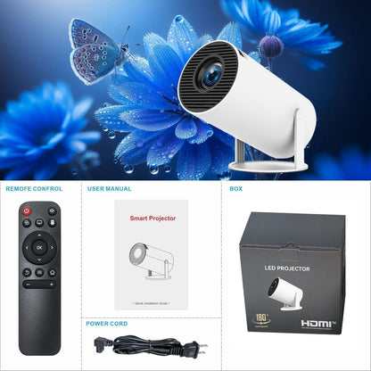 Mini Portable Projector 4K 1080P Full HD Compatible with Android 11 and Netflix - WiFi 6, BT 5.0, 180° Rotation, Small Home Theater Projector with Automatic Keyhole Correction