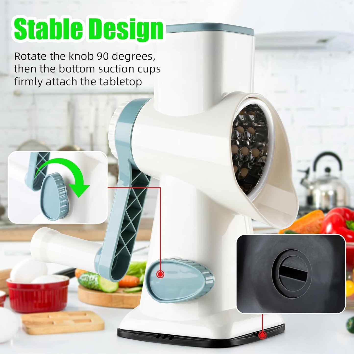 Rotary Cheese Grater Manual with 3 Blades for Slice, Dice, Julienne, Vegetable Chopper Safest Vegetable Slicer Home Accessories Cutter for Salad Potato Veg Onion Garlic Carrot Fruit