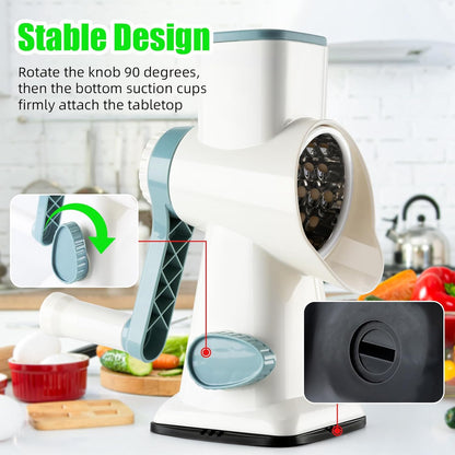 Rotary Cheese Grater Manual with 3 Blades for Slice, Dice, Julienne, Vegetable Chopper Safest Vegetable Slicer Home Accessories Cutter for Salad Potato Veg Onion Garlic Carrot Fruit
