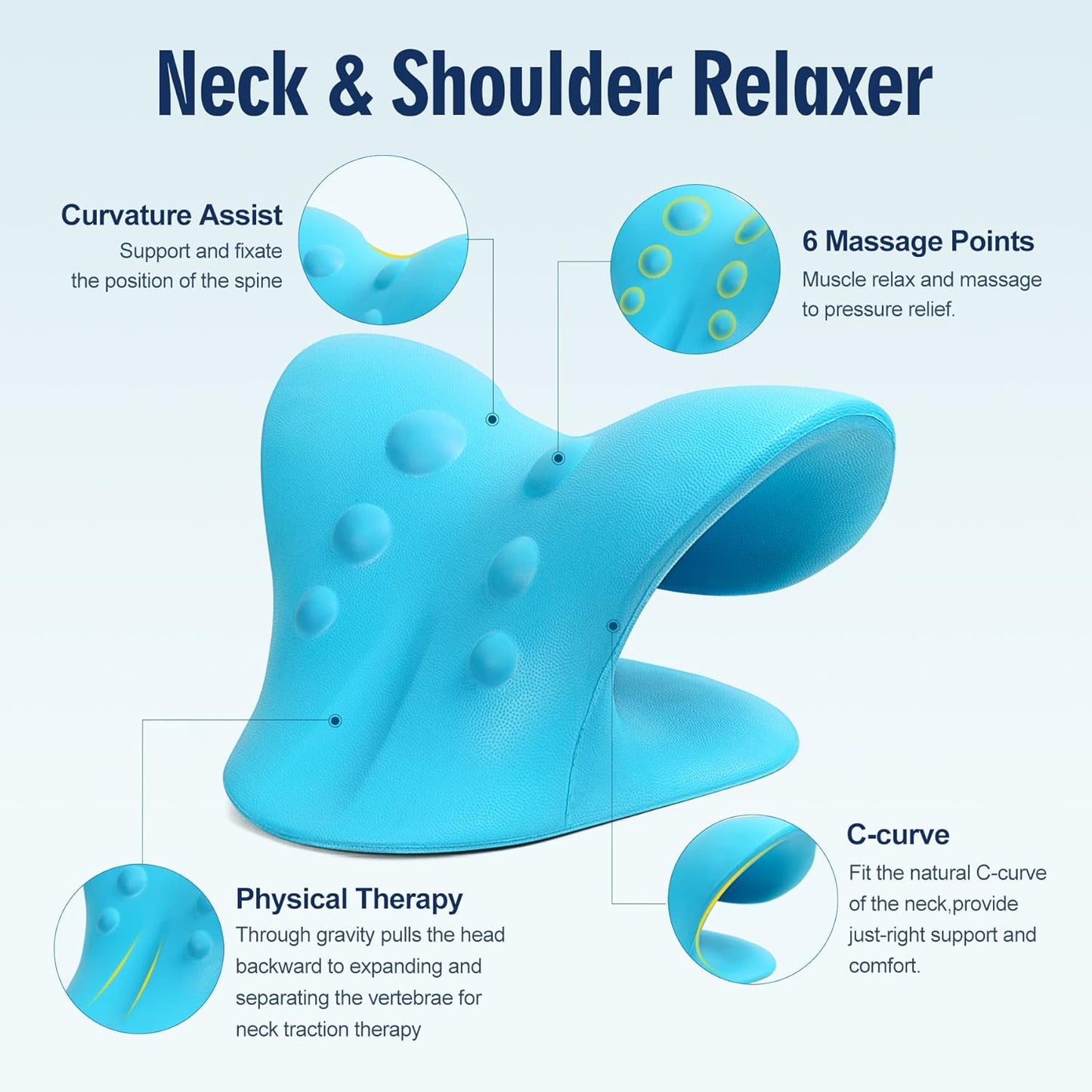 ComfortLife Neck Stretcher for Pain Relief, Neck and Shoulder Relaxer Cervical Traction Device Pillow for Muscle Relax and TMJ Pain Relief (Blue)