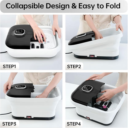 Angju Collapsible Foot Spa with Heat,Remote Temperature Control and Bubble,Foot Bath Massager Tub with 6 Massage Rollers,Timer and Pumice Stone,Electric Pedicure Feet Soak Machine for Stress Relief