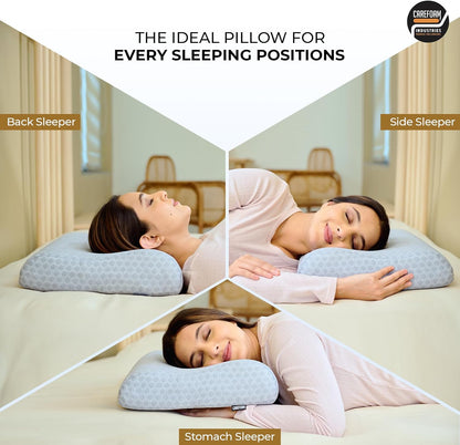 CareFoam Memory Foam Pillow, Contour Cervical Pillow for Neck & Shoulder Pain - Orthopedic Pillow, Neck Cervical Sleeping Pillows for Side & Back Sleepers White Jacquard Cover-Standard (Pack of 2)