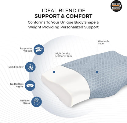 CareFoam Memory Foam Pillow, Contour Cervical Pillow for Neck & Shoulder Pain - Orthopedic Pillow, Neck Cervical Sleeping Pillows for Side & Back Sleepers White Jacquard Cover-Standard (Pack of 2)