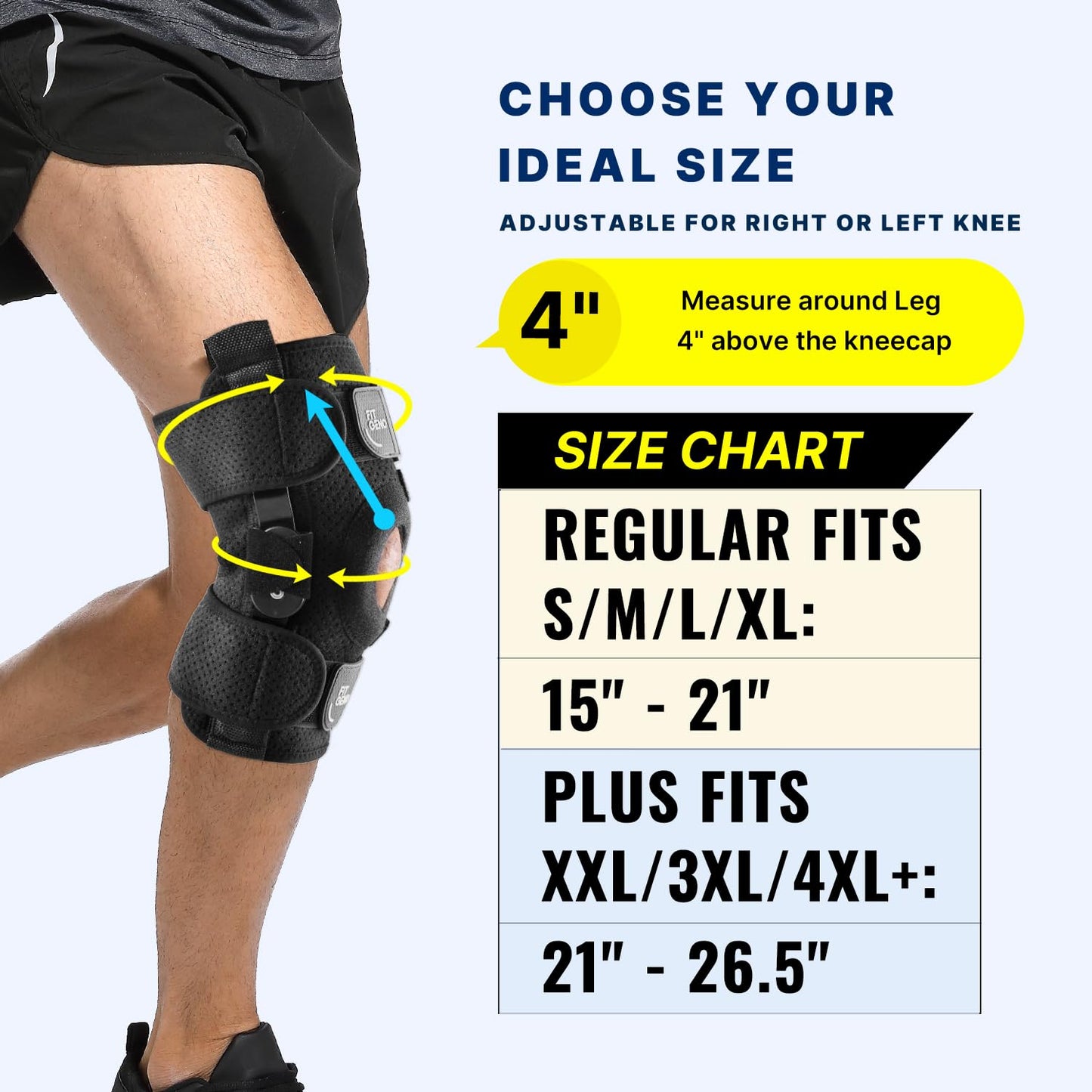 Fit Geno ReActive+ Knee Brace for Knee Pain for Men and Women, Adjustable Hinged Knee Brace with Side Stabilizers for Maximum Knee Support, Ultimate Knee Brace for Meniscus Tear ACL MCL Arthritis