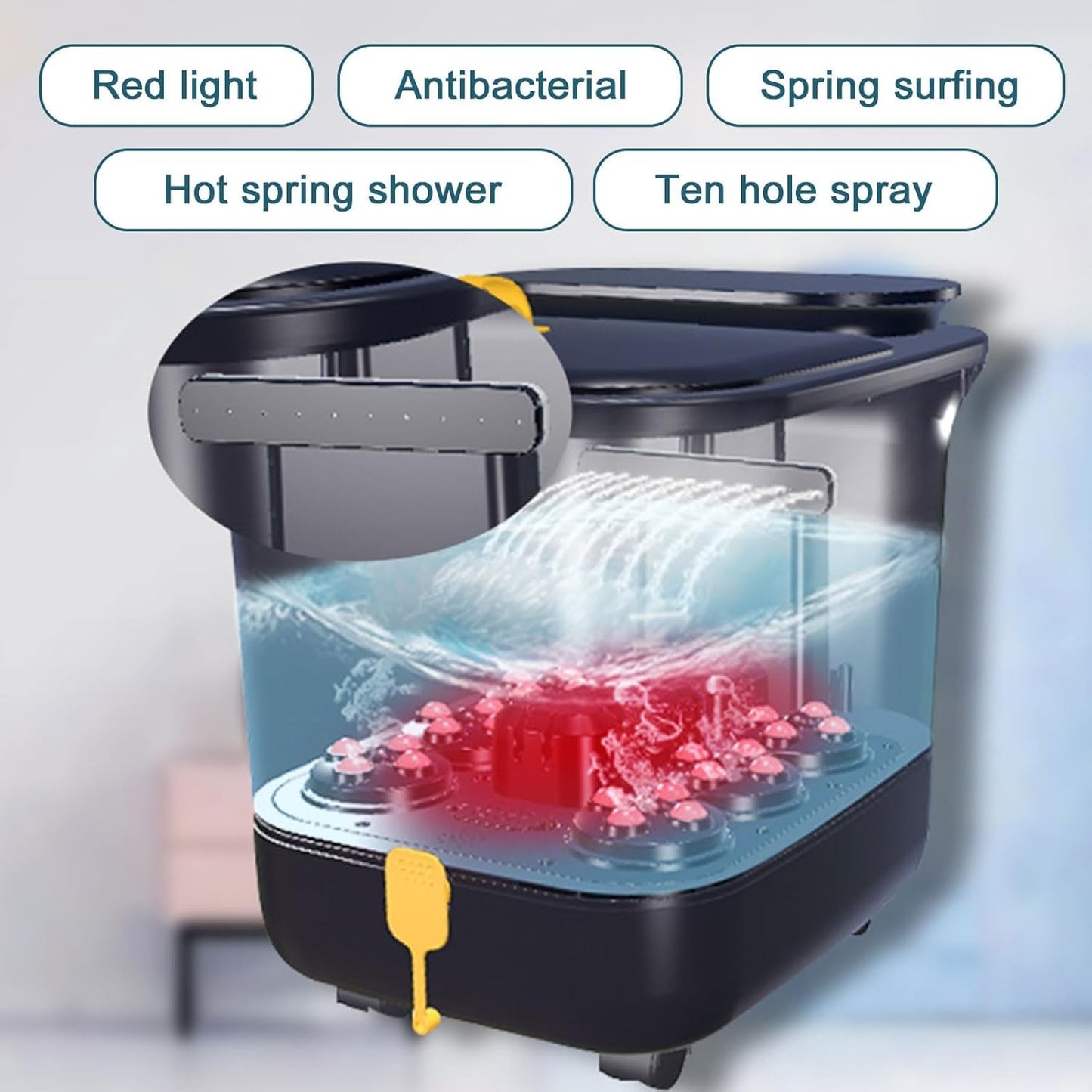 Foot Spa Bath Massager with Heat, and Bubbles - Electric Foot Soaking Basin with Motorized Shiatsu Massage Rollers, Adjustable Time & Temperature (Black)