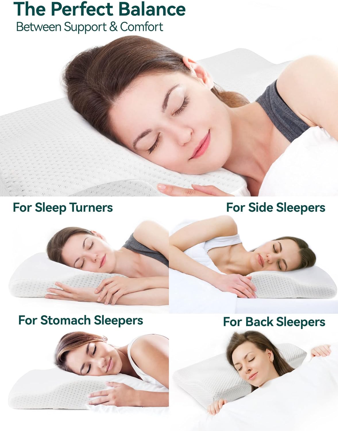 Travel Ease Contour Memory Foam Pillow, Bedding Bamboo Charcoal Neck Pillow, Orthopedic Butterfly-Wings Shape Cervical Pillow for Neck Pain Relief, Side Sleepers and Back Sleepers