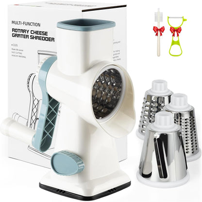 Rotary Cheese Grater Manual with 3 Blades for Slice, Dice, Julienne, Vegetable Chopper Safest Vegetable Slicer Home Accessories Cutter for Salad Potato Veg Onion Garlic Carrot Fruit