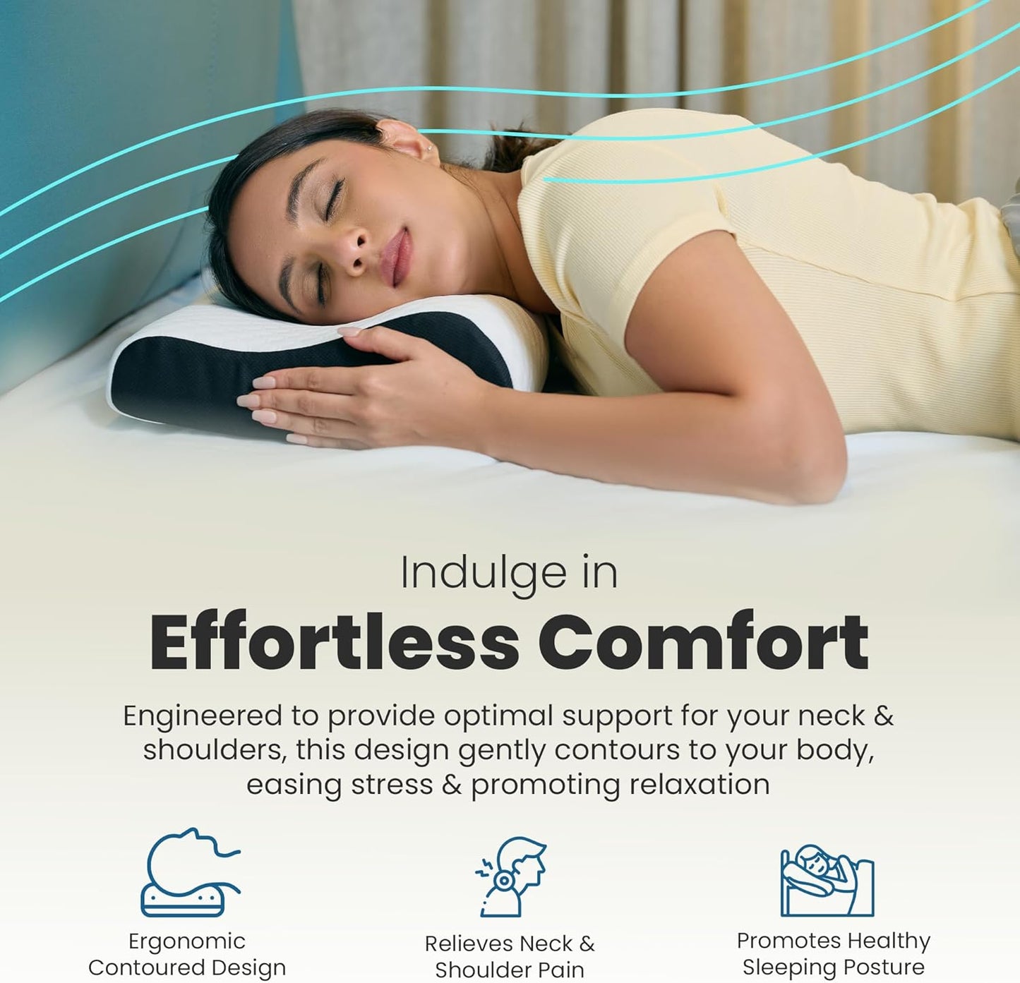 CareFoam Memory Foam Pillow, Contour Cervical Pillow for Neck & Shoulder Pain - Orthopedic Pillow, Neck Cervical Sleeping Pillows for Side & Back Sleepers White Jacquard Cover-Standard (Pack of 2)