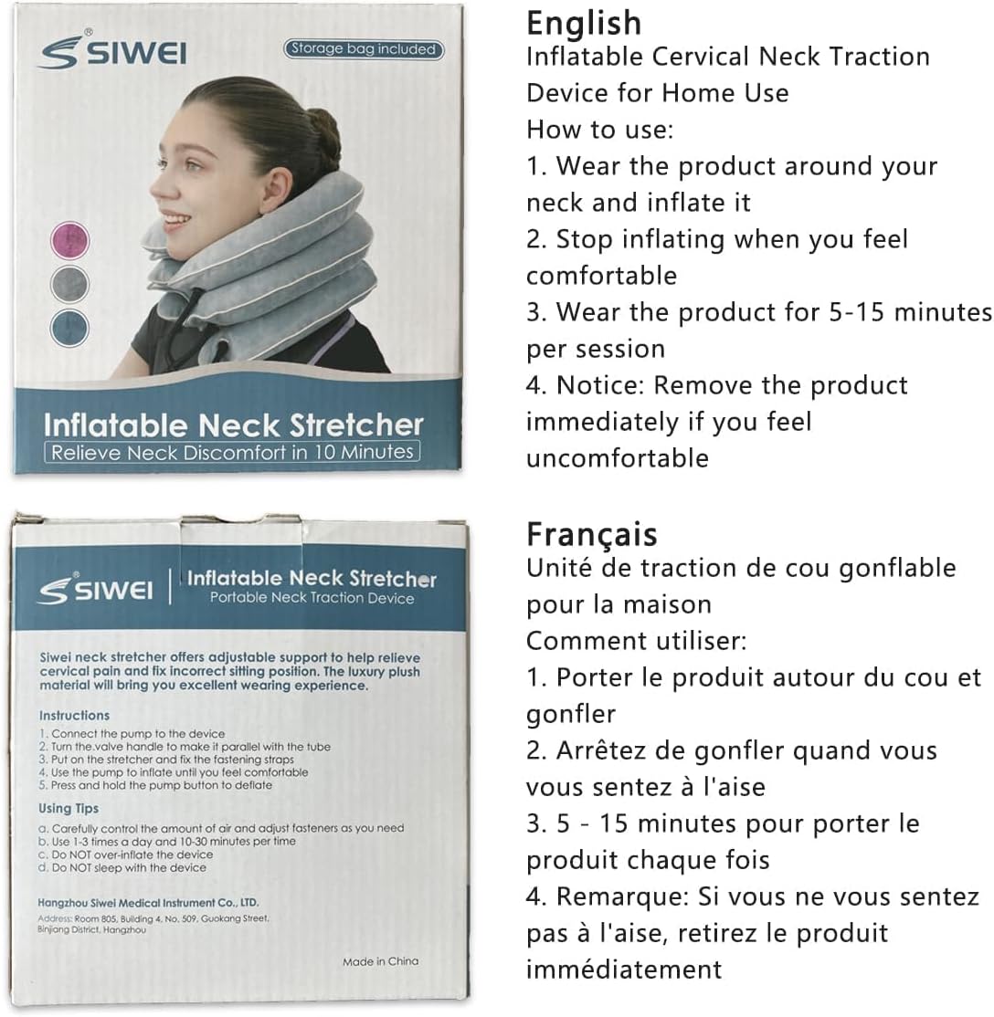 S Cervical Neck Traction Device for Instant Neck Pain Relief - Inflatable & Adjustable Neck Stretcher Neck Support Brace, Best Neck Traction Pillow for Home Use Neck Decompression