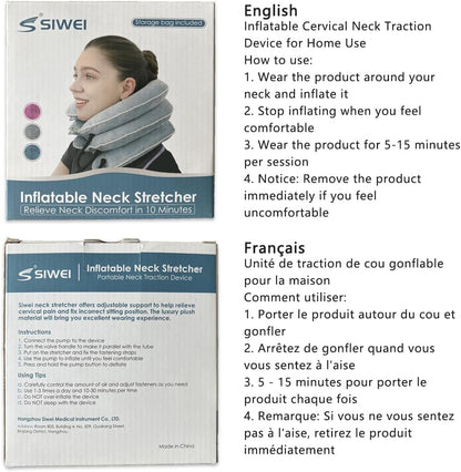 S Cervical Neck Traction Device for Instant Neck Pain Relief - Inflatable & Adjustable Neck Stretcher Neck Support Brace, Best Neck Traction Pillow for Home Use Neck Decompression