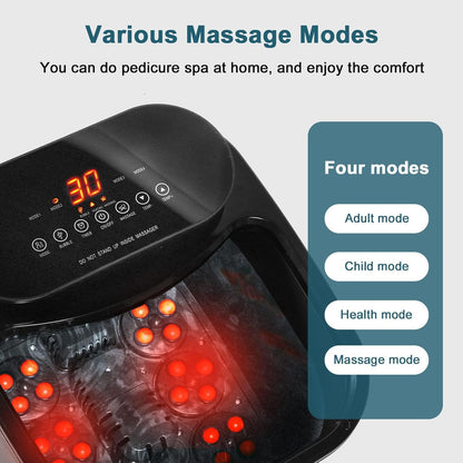 Foot Spa Bath Massager with Heat, and Bubbles - Electric Foot Soaking Basin with Motorized Shiatsu Massage Rollers, Adjustable Time & Temperature (Black)