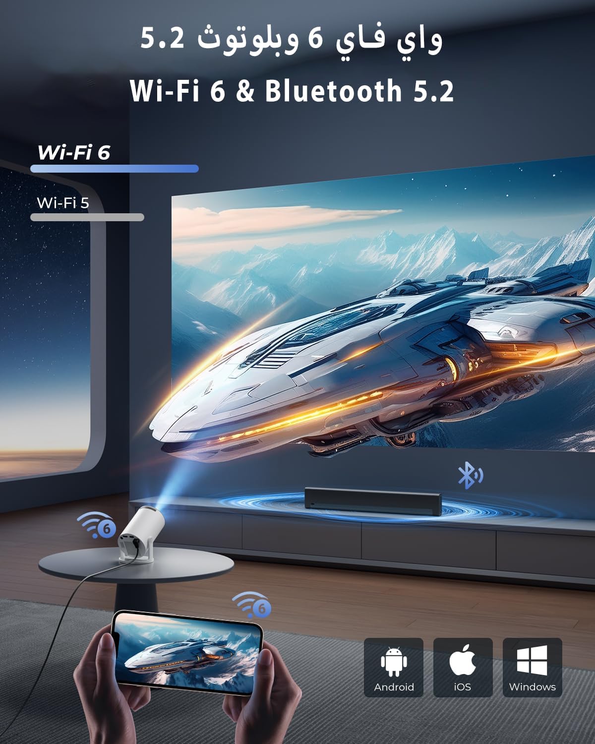 New Upgraded HY300 Pro+ Mini Projector with WiFi and Bluetooth Built in Apps, Smart Portable Projector with 180° Rotation, Auto Keystone, Support 4K, Compatible with HDMI/USB/TV Stick/phone/Laptop