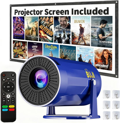 コブキBUJI 4K 1080P Portable Projector with Screen 1500LM Arabic UI Android 11.0 HD Mini Projector 5G WIFI bluetooth home video projector Auto Keystone 180° Rotatable with Stand CE/FCC Certified