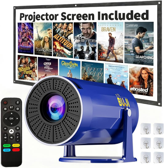コブキBUJI 4K 1080P Portable Projector with Screen 1500LM Arabic UI Android 11.0 HD Mini Projector 5G WIFI bluetooth home video projector Auto Keystone 180° Rotatable with Stand CE/FCC Certified
