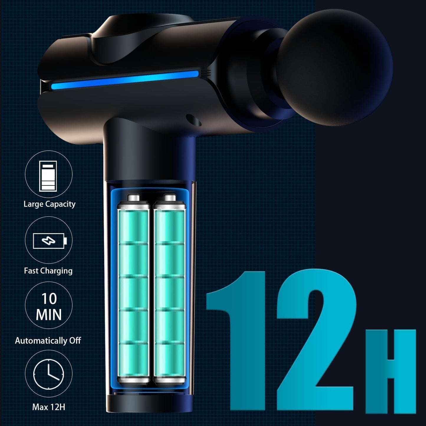 WEKUBA Massage Gun Deep Tissue Massager, Handheld Cordless Percussion Massager LED Touch Screen with 6 Different Massage Heads 20 Speeds for Legs Back Body Pain Relief, Soreness Relief,مسدس تدليك