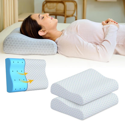 CareFoam Memory Foam Pillow, Contour Cervical Pillow for Neck & Shoulder Pain - Orthopedic Pillow, Neck Cervical Sleeping Pillows for Side & Back Sleepers White Jacquard Cover-Standard (Pack of 2)