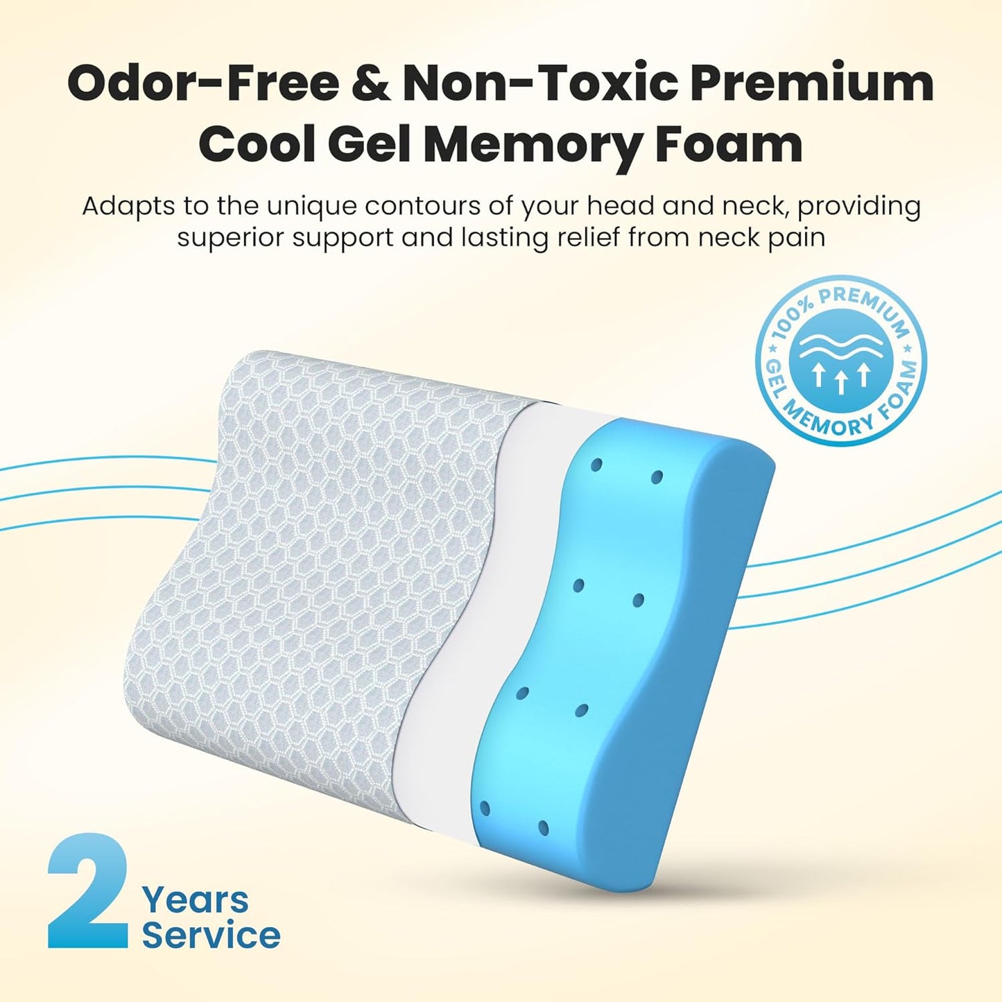 CareFoam Memory Foam Pillow, Contour Cervical Pillow for Neck & Shoulder Pain - Orthopedic Pillow, Neck Cervical Sleeping Pillows for Side & Back Sleepers White Jacquard Cover-Standard (Pack of 2)