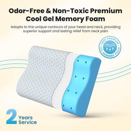 CareFoam Memory Foam Pillow, Contour Cervical Pillow for Neck & Shoulder Pain - Orthopedic Pillow, Neck Cervical Sleeping Pillows for Side & Back Sleepers White Jacquard Cover-Standard (Pack of 2)