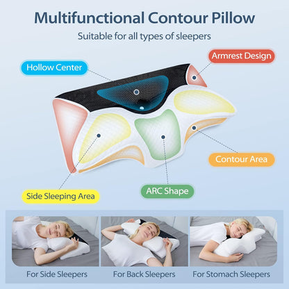 HOMCA Cervical Pillow Memory Foam Pillows - Contour Memory Foam Pillow for Neck Pain Relief, Orthopedic Neck Bed Pillow for Side Sleepers Back and Stomach