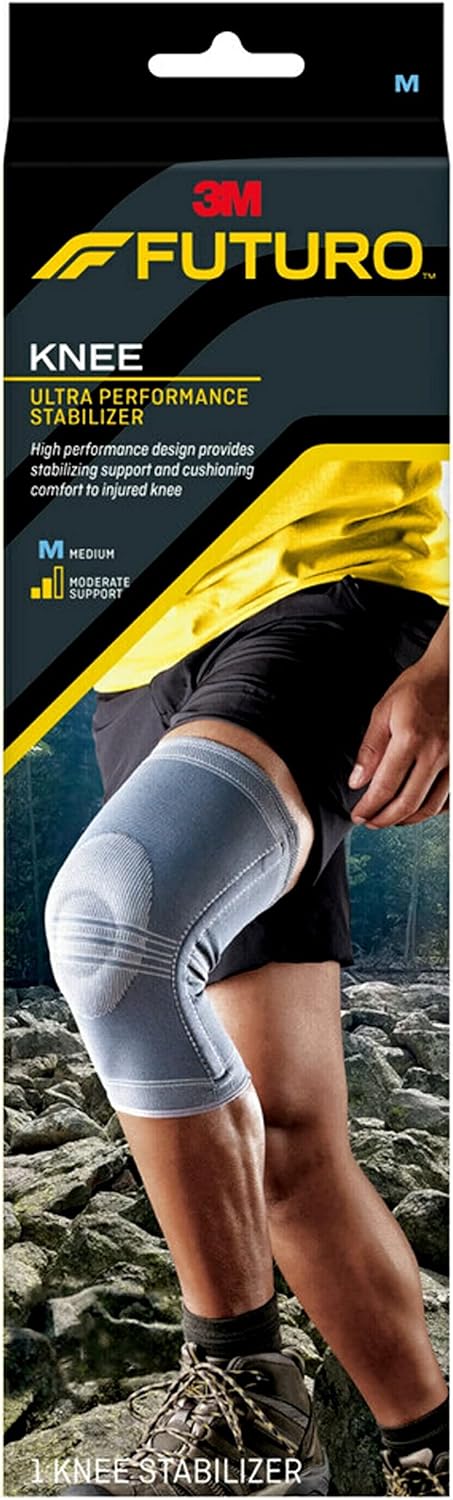 Futuro Ultra Performance Knee Stabilizer Medium size, 1 unit/pack | Grey color | 48190ENR | High performance design provides stabilizing support, cushioning comfort to injured knee | Knee Support