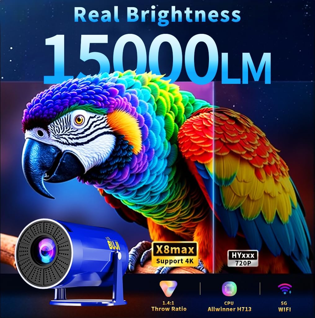 コブキBUJI 4K 1080P Portable Projector with Screen 1500LM Arabic UI Android 11.0 HD Mini Projector 5G WIFI bluetooth home video projector Auto Keystone 180° Rotatable with Stand CE/FCC Certified