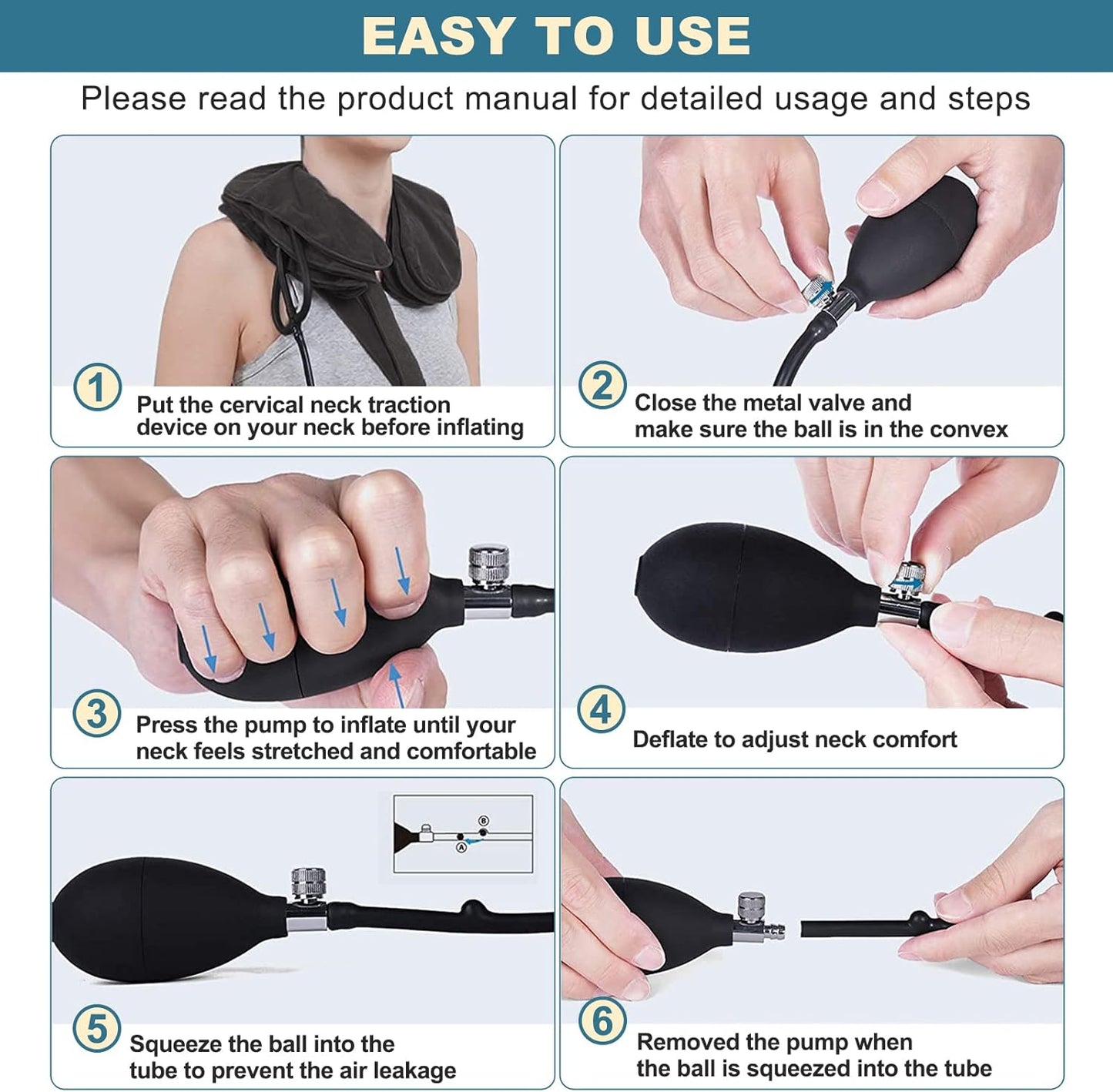 Pogcay Cervical Neck Traction Device, Neck Stretcher, Neck Traction Device for Neck Pain Relief, Cervical Neck Traction Device, Inflatable Neck Brace & Neck Decompression(Gray)