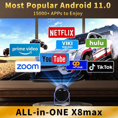 コブキBUJI 4K 1080P Portable Projector with Screen 1500LM Arabic UI Android 11.0 HD Mini Projector 5G WIFI bluetooth home video projector Auto Keystone 180° Rotatable with Stand CE/FCC Certified