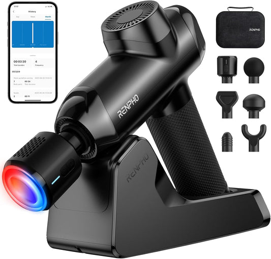 RENPHO R3 Upgrade Power Massage Gun Deep Tissue, Powerful 12 mm Amplitude Muscle Massage Gun, LCD Touch Electric Handheld Massager for Body Muscle Tense Relax with Carry Case, Gifts for Men (Black)