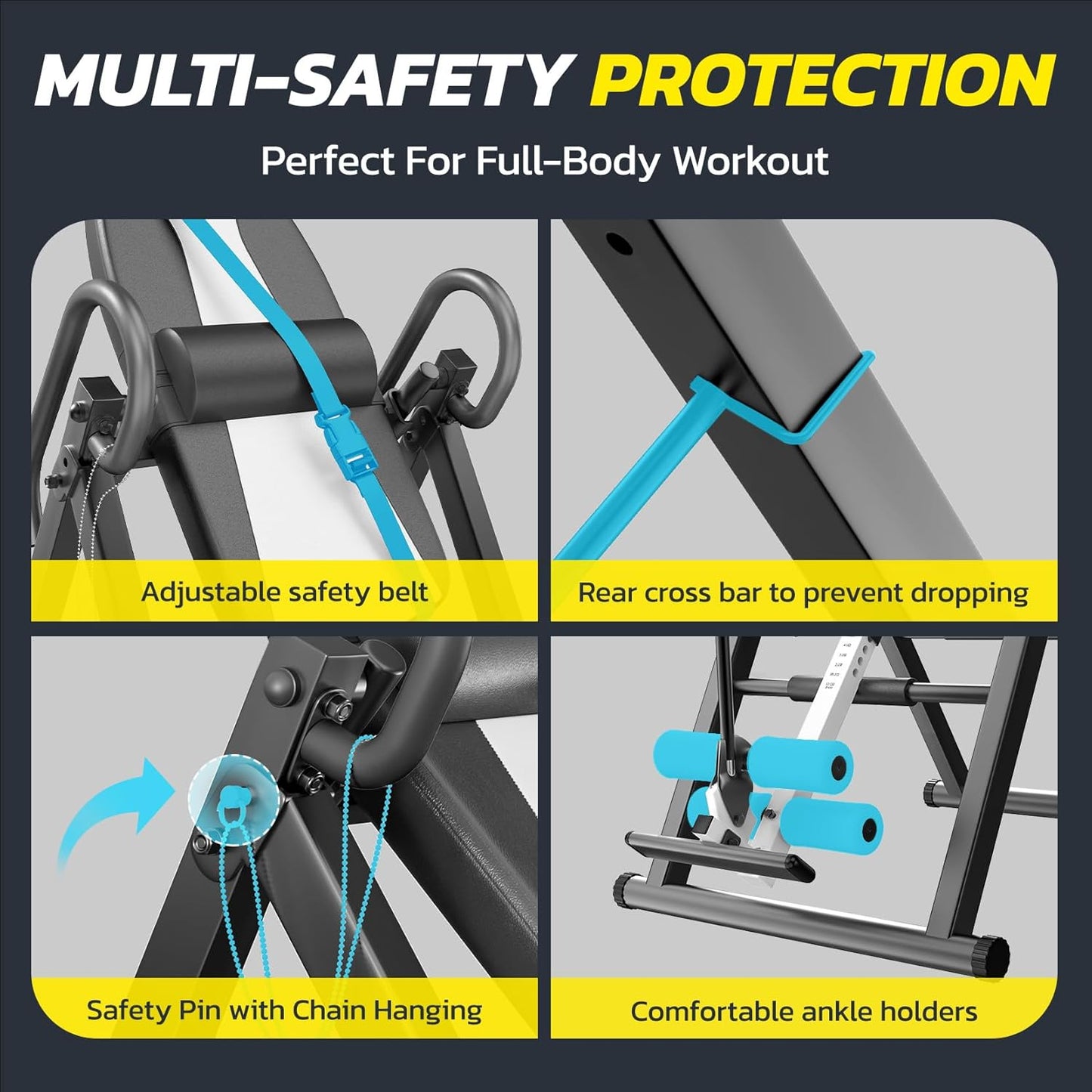 YOLEO Gravity Heavy Duty Inversion Table with Headrest & Adjustable Protective Belt Back Stretcher Machine for Pain Relief Therapy