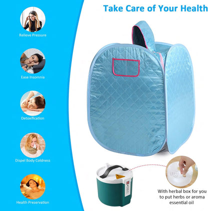 Gluckluz Portable Steam Sauna Home Spa Private Room Folding Personal Bath Tent Kit with Timer & Remote Control & 2L Steam Pot & Carrying Bag for Detox Relaxation (Blue)
