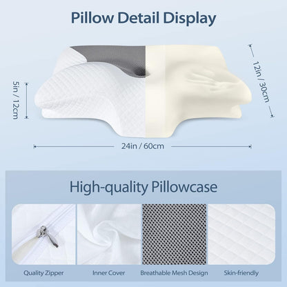 HOMCA Cervical Pillow Memory Foam Pillows - Contour Memory Foam Pillow for Neck Pain Relief, Orthopedic Neck Bed Pillow for Side Sleepers Back and Stomach