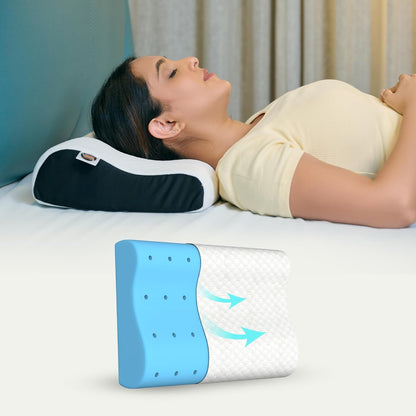 CareFoam Memory Foam Pillow, Contour Cervical Pillow for Neck & Shoulder Pain - Orthopedic Pillow, Neck Cervical Sleeping Pillows for Side & Back Sleepers White Jacquard Cover-Standard (Pack of 2)