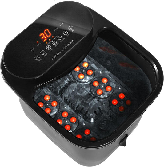 Foot Spa Bath Massager with Heat, and Bubbles - Electric Foot Soaking Basin with Motorized Shiatsu Massage Rollers, Adjustable Time & Temperature (Black)