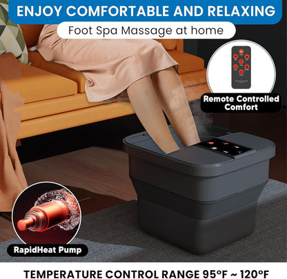 Collapsible Foot Spa Electric Rotary Massage, Foot Bath with Heat, Bubble, Temp Control-remote control, and 18 Motorized Shiatsu Massage Balls