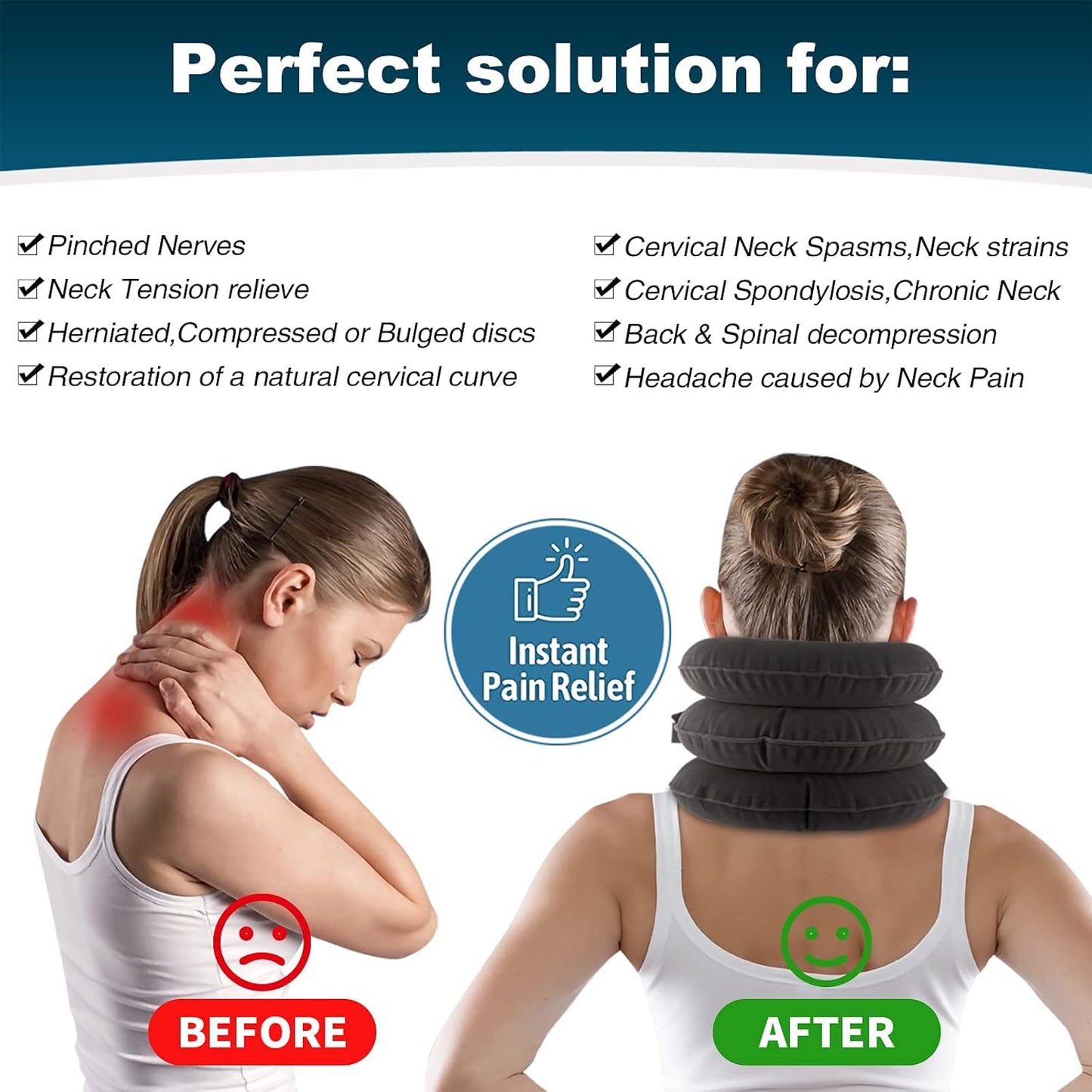 Travel Pillow, Cervical Neck Traction Device, Portable Neck Stretcher Cervical Traction Provide Neck Support and Neck Pain Relief, Neck Traction Devices for Home Use Neck Decompression (Blue)