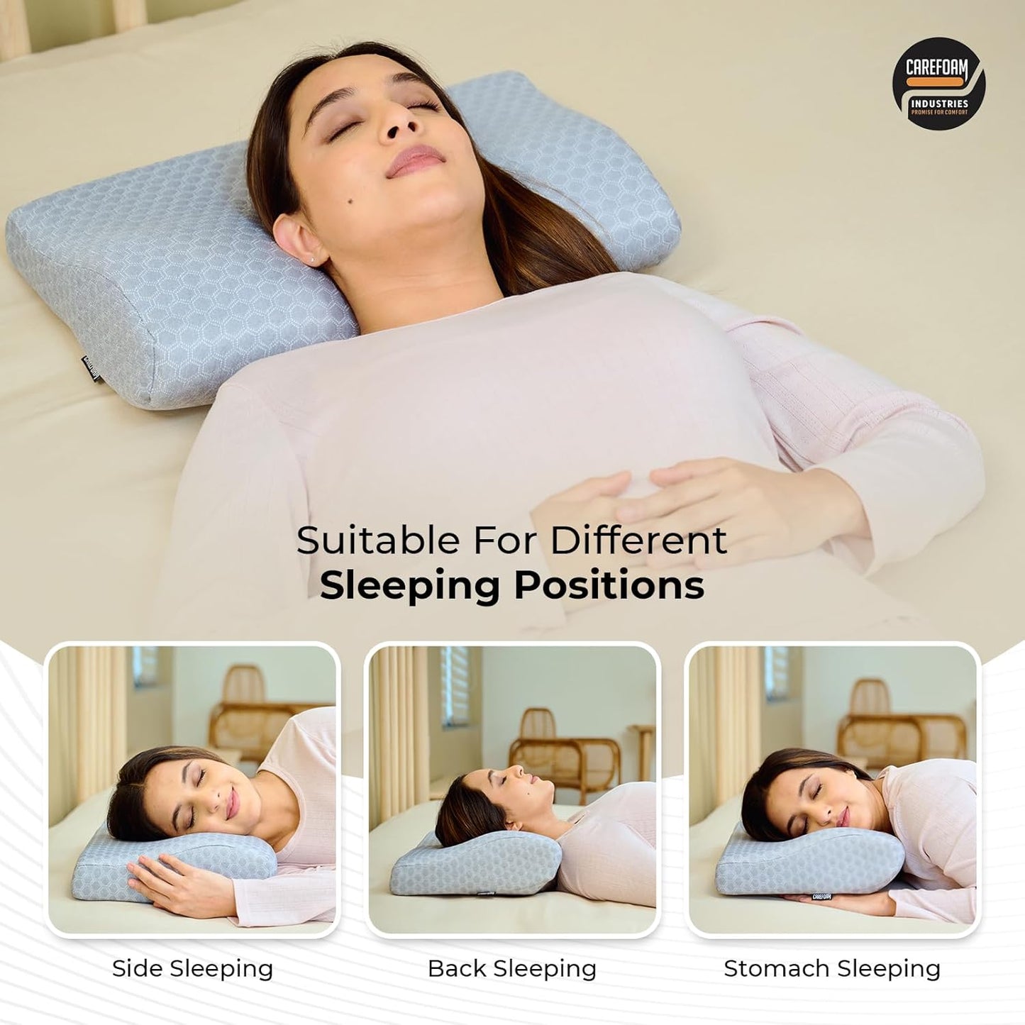 CareFoam Memory Foam Pillow, Contour Cervical Pillow for Neck & Shoulder Pain - Orthopedic Pillow, Neck Cervical Sleeping Pillows for Side & Back Sleepers White Jacquard Cover-Standard (Pack of 2)