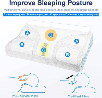 MOONCEE Premium Memory Foam Pillow for Neck Pain Relief, Adjustable Contour Orthopedic Cervical Pillow for Side, Back & Stomach Sleepers with Washable Cover