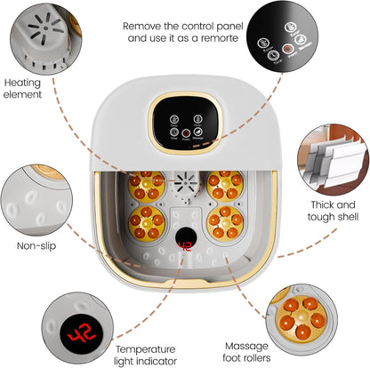 Collapsible Foot Spa with Heat,Remote Temperature Control and Bubble,Foot Bath Tub with 6 Massage Rollers,Timer and Pumice Stone,Electric Pedicure Foot Spa Machine for Feet Care