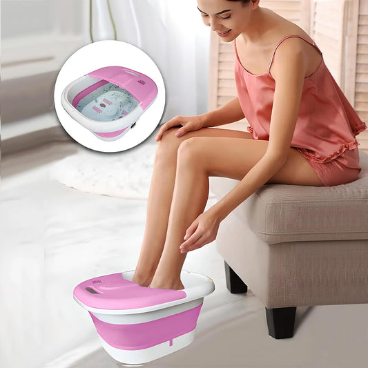 Toshionics Foldable Foot Spa With Heating Bubbles Shiatsu Massager Rollers Mini Feet BathTub Basin Pedicure Bucket For Relieving Fatigue And Body Stress Home Relax Foot Spa Treatment (Grey And White)